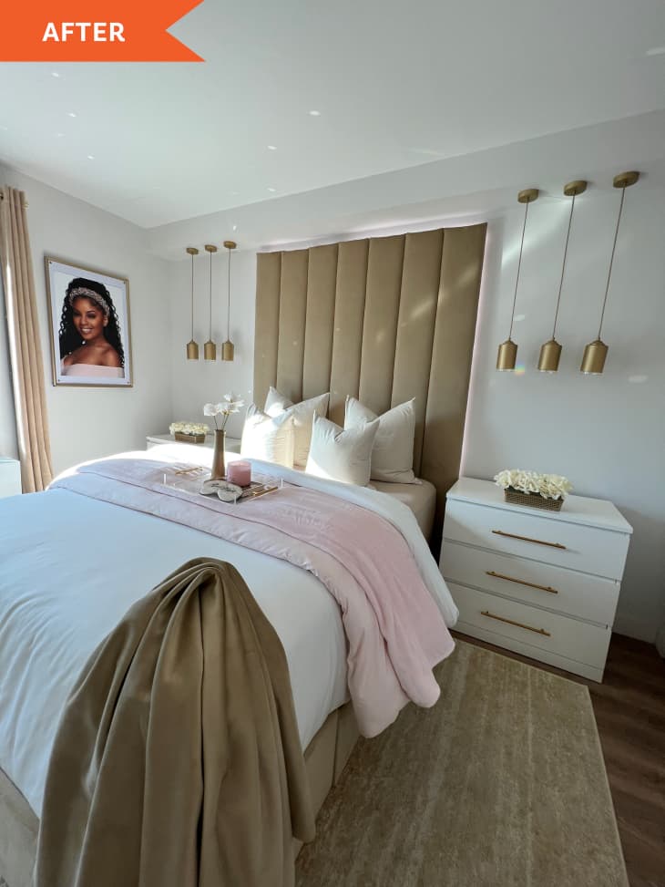 White and Gold Glam Bedroom Redo - Before and After Photos | Apartment ...